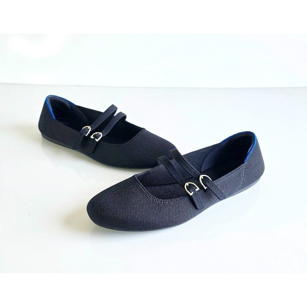 ROTHY'S Women's Double Buckle Mary Jane Black Knit Flats Sz 9